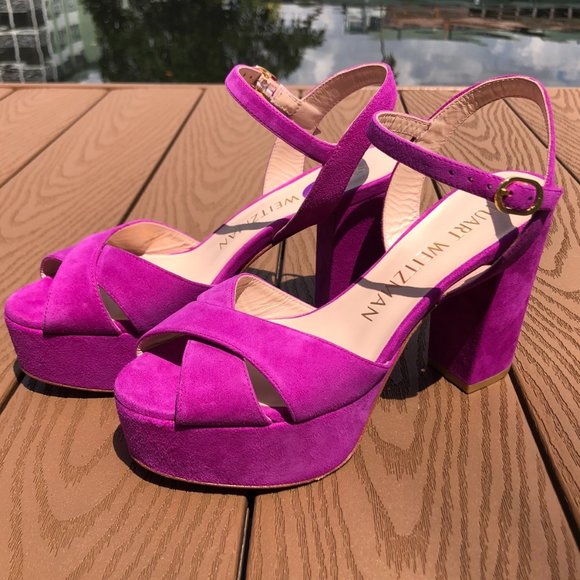 Stuart Weitzman Fuchsia Suede Platform Heel - Picture 3 of 8
